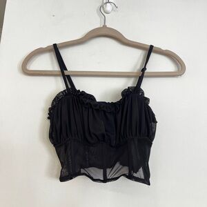 Black crop top corset with sheer detail
